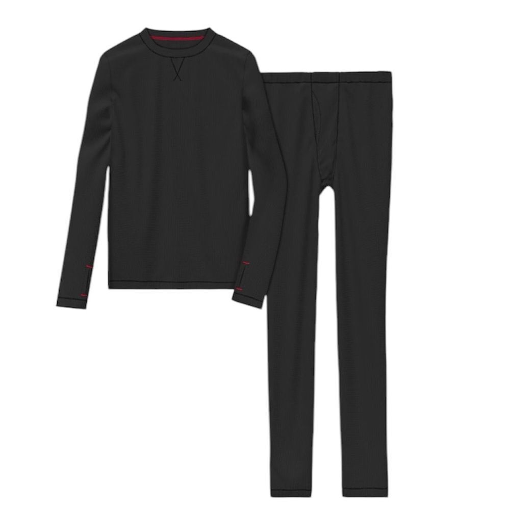 Cuddl Duds Boys Performance Baselayers Thermal Top & Pants NEW Black Large